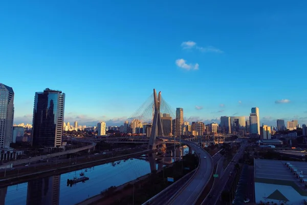 Vista Aérea Del Atardecer Sao Paulo Brasil Gran Escena Del — Foto de Stock