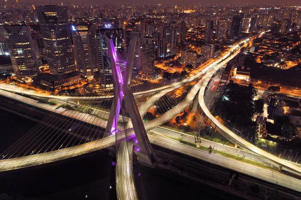 Pont Estaiada Vue Aérienne Nuit Sao Paulo Brésil Centre Affaires Photos De Stock Libres De Droits