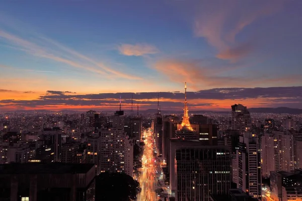 Flygvy Över Solnedgången Paulista Avenue Sao Paulo Brasilien Stor Solnedgång — Stockfoto