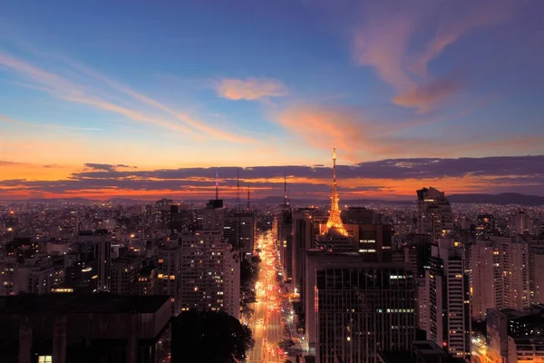 Veduta Aerea Del Tramonto Viale Paulista San Paolo Brasile Bella — Foto Stock