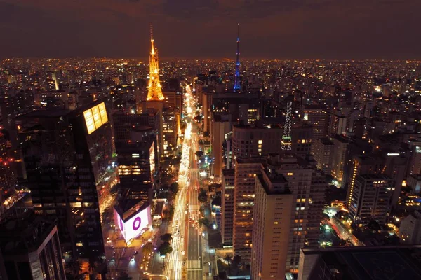 Vista Aérea Del Atardecer Avenida Paulista Sao Paulo Brasil Gran — Foto de Stock