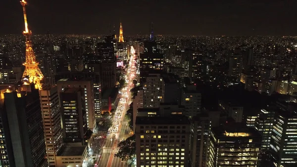 Utsikt Över Paulista Avenue Sao Paulo Brasilien Nattens Landskap Downtown — Stockfoto