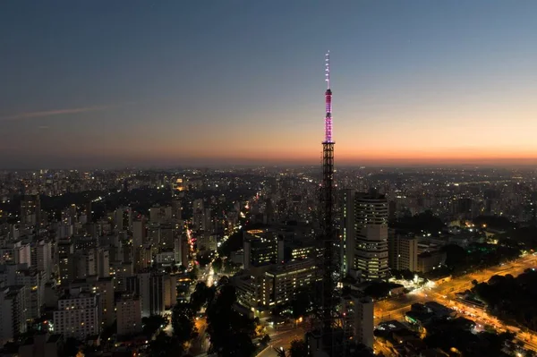 Solnedgång Antenn Utsikt Sao Paulo Brasilien Stort Landskap Explosion Färger — Stockfoto