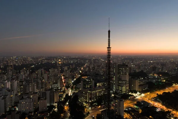 Vista Aérea Atardecer Sao Paulo Brasil Gran Paisaje Explosión Colores —  Fotos de Stock