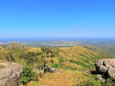 Chapada dos Guimares, Mato Grosso, Brezilya'da Alto do Cu Gözlemevi görünümü. Harika bir manzara. Seyahat yeri. Tatil seyahati. 