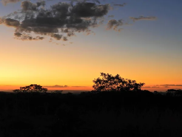 Puesta Sol Chapada Dos Guimares Con Hermosos Paisajes Mato Grosso —  Fotos de Stock