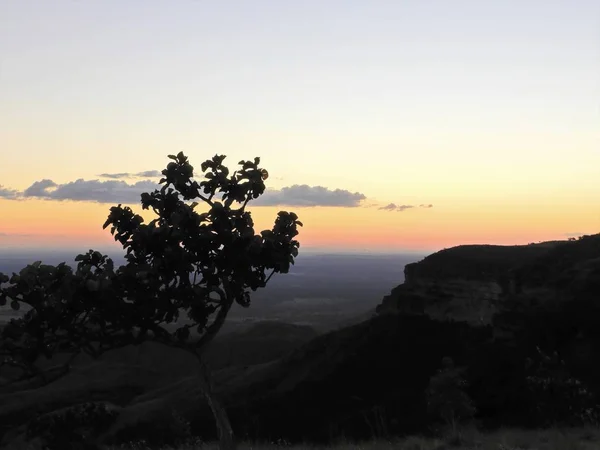 Вид Закат Chapada Dos Guimares Мату Гросу Бразилия Прекрасный Пейзаж — стоковое фото