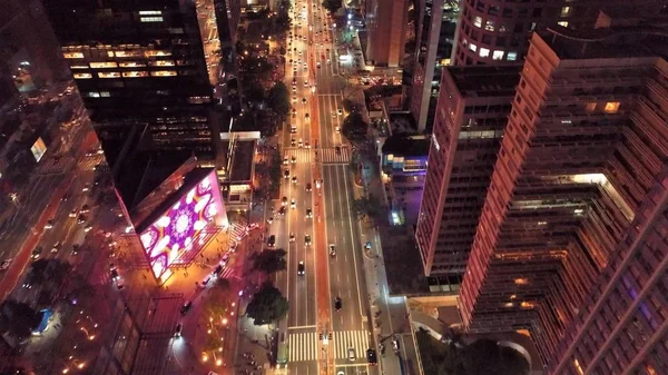 Vue Aérienne Ville Nuit Avec Une Avenue Illuminée Belle Grand — Photo