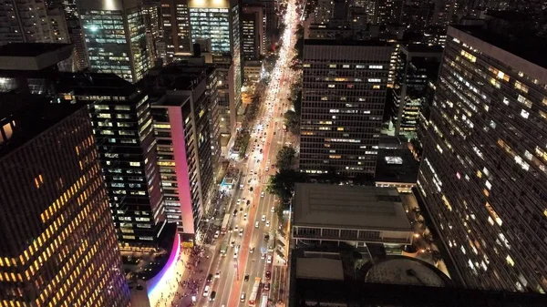 Gece Şehir Manzaralı Güzel Cadde Ile Hava Görünümü Büyük Manzara — Stok fotoğraf