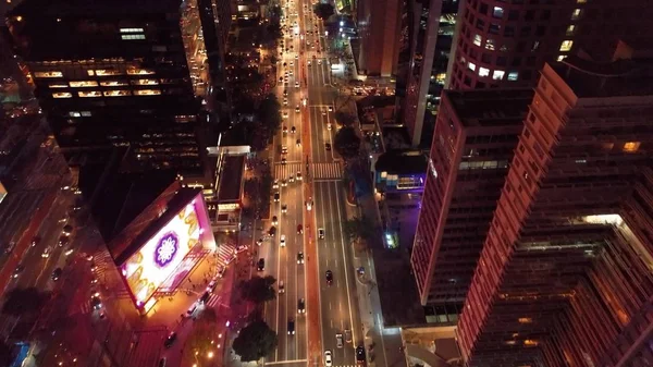 Flygutsikt Över Staden Natten Med Iluminated Och Beautiful Avenue Great — Stockfoto