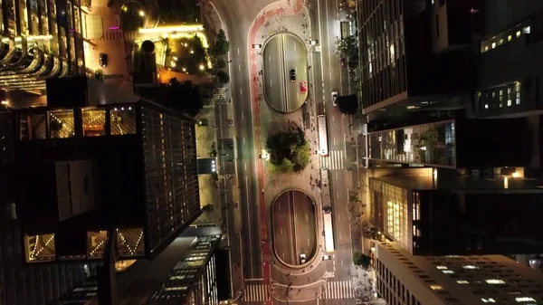 Vue Aérienne Ville Nuit Avec Une Avenue Illuminée Belle Grand — Photo