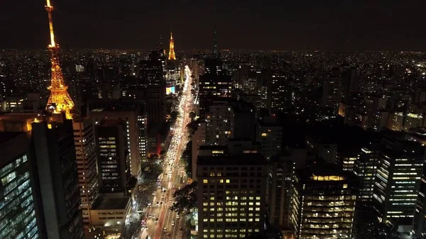 Vista Aérea Avenida Paulista Paulo Brasil Cenário Noite Cena Baixa — Fotografia de Stock