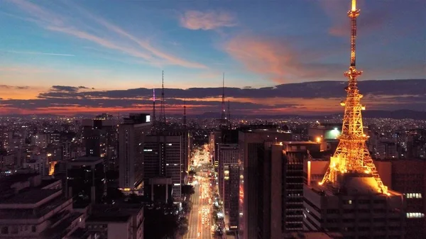 Вид Воздуха Закат Проспекте Паулиста Пауло Бразилия Пейзаж Заката Сцена — стоковое фото