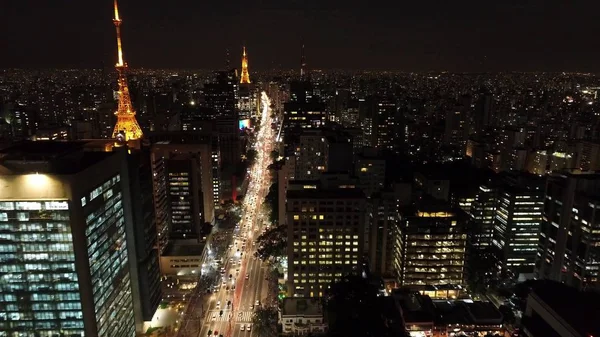 Luftaufnahme Der Allee Paulista Paulo Brasilien Nachtlandschaft Innenstadtszene Wahrzeichen Der — Stockfoto