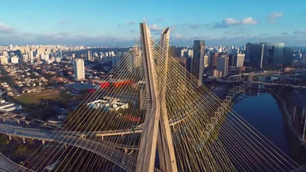 Vista Aérea Del Puente Estaiada Sao Paulo Brasil Centro Negocios — Vídeo de stock