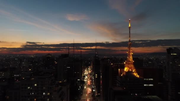 Вид Воздуха Город Ночью Прекрасный Пейзаж Авеню Фелиста Сан Паулу — стоковое видео