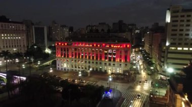 Light's Shopping hava manzarası, Sao Paulo şehir merkezi, Brezilya. Muhteşem manzara. Şehir manzarası. Gece manzarası. Renkli bina.