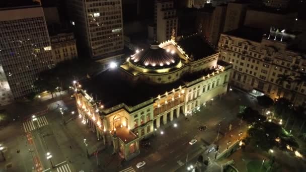 Sao Paulo Belediye Tiyatrosu Havadan Görünümü Brezilya Muhteşem Manzara Şehir — Stok video