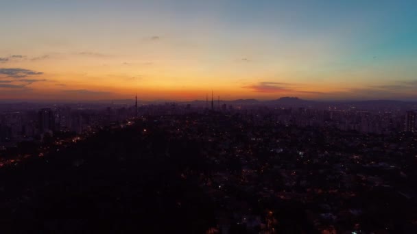 Widok Lotniczy Zachód Słońca Sao Paulo Brazylia Krajobraz Zmierzchu Sceny — Wideo stockowe