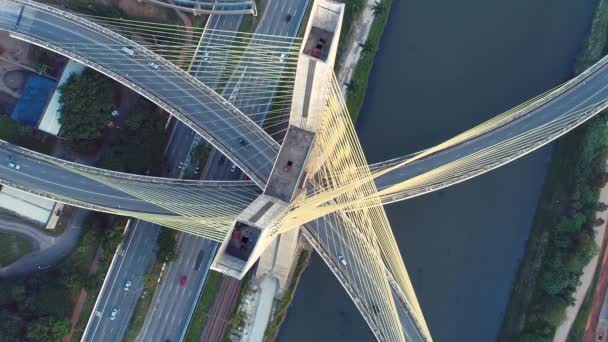 Vista Aérea Del Puente Estaiada Sao Paulo Brasil Centro Negocios — Vídeo de stock