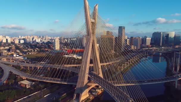 Vista Aérea Del Puente Estaiada Sao Paulo Brasil Centro Negocios — Vídeos de Stock
