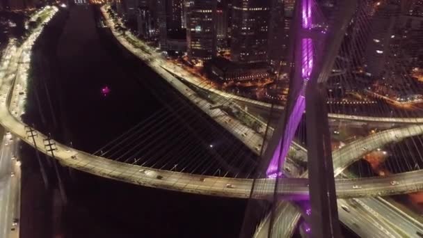 Vista Aérea Del Puente Estaiada Por Noche Sao Paulo Brasil — Vídeo de stock