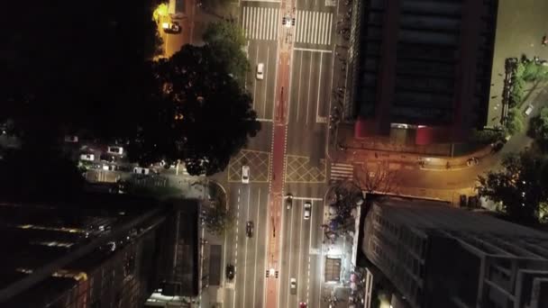 Letecký Pohled Město Noci Skvělá Krajina Slavná Paulista Avenue Sao — Stock video
