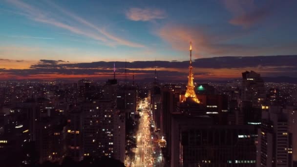 Vista Aérea Pôr Sol São Paulo Brasil Cenário Crepúsculo Cena — Vídeo de Stock