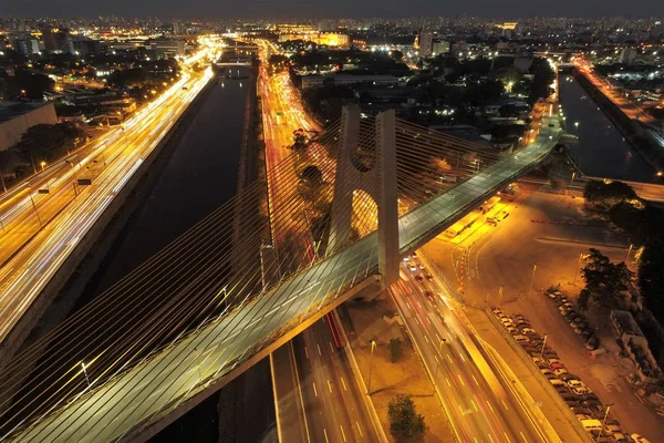 Vista Aérea Del Puente Estaiada Sao Paulo Brasil Centro Negocios — Foto de Stock
