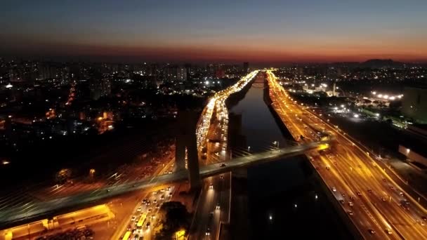 Vista Aérea Ponte Estaiada São Paulo Brasil Centro Negócios Centro — Vídeo de Stock