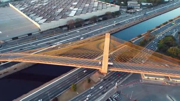 Widok Mostu Estaiada Sao Paulo Brazylia Centrum Biznesowe Centrum Finansowe — Wideo stockowe