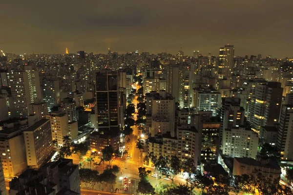 Flygplatsutsikt Över Staden Natten Angelica Avenue São Paulo Brasilien Business — Stockfoto