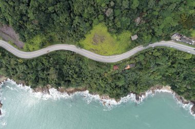 Maresias ve Pauba plajları havadan görünümü, Sao Sebastiao, Sao Paulo Kuzey Sahili, Brezilya. Tatil Seyahati. Seyahat yeri. Tropik manzara. Büyük manzara