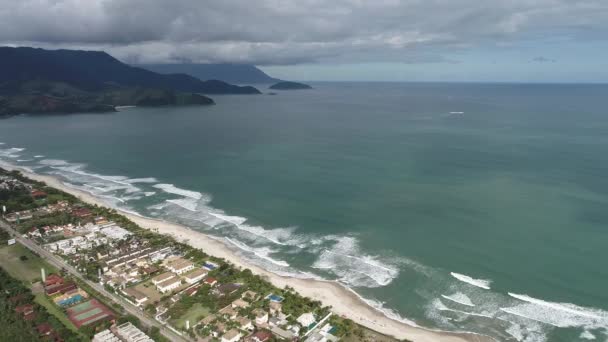 Flygvy Över Maresias Och Pauba Stränder Sao Sebastiao Norra Kusten — Stockvideo