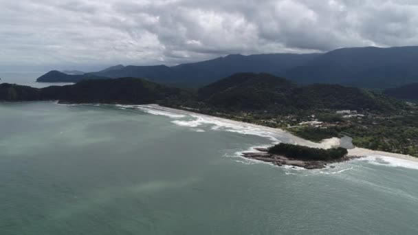 Luchtfoto Van Maresias Pauba Stranden Sao Sebastiao Noordkust Van Sao — Stockvideo