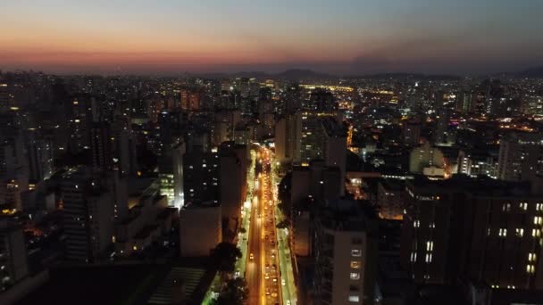 Vista Aérea Pôr Sol Centro Com Céu Colorido Paisagem Fantástica — Vídeo de Stock