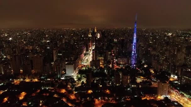 Nattvy Över Kända Avenyer Sao Paulo Brasilien Fantastiskt Landskap Regionen — Stockvideo