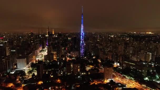 Sao Paulo Brezilya Ünlü Caddeleri Gece Görünümü Muhteşem Manzara Bölge — Stok video