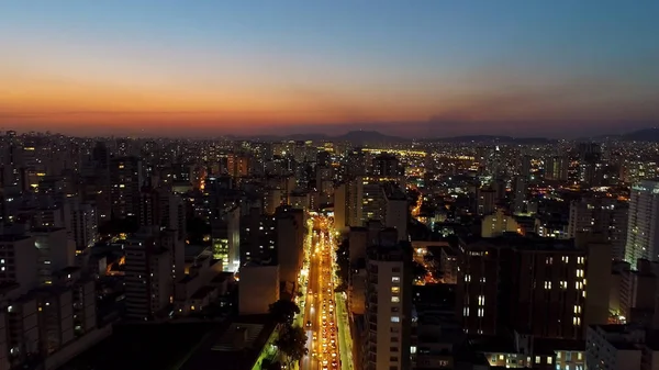 巴西圣保罗著名景点的日落景色 梦幻般的风景 科斯塔和席尔瓦桥 日落风景 黄昏视图 城市景观场景 — 图库照片