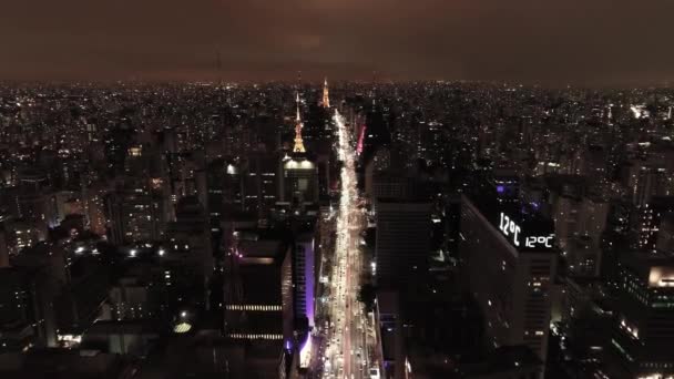 Vista Nocturna Lugares Públicos Famosos Sao Paulo Brasil Paisaje Fantástico — Vídeo de stock