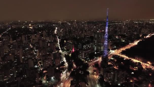 Brezilya Sao Paulo Nun Ünlü Halka Açık Yerlerinin Gece Manzarası — Stok video