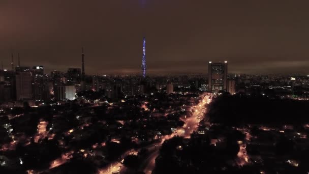 Vista Nocturna Lugares Públicos Famosos Sao Paulo Brasil Paisaje Fantástico — Vídeos de Stock