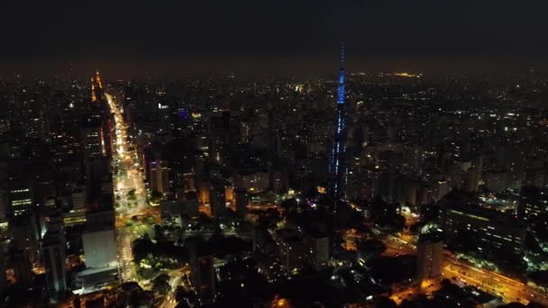 Vista Aerea Della Città Notte San Paolo Brasile Grande Paesaggio — Video Stock