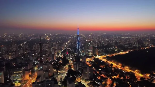 Coucher Soleil Sur Les Célèbres Avenues Sao Paulo Brésil Paysage — Photo