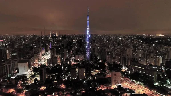 Flygfoto Över Staden Natten São Paulo Brasilien Stort Landskap — Stockfoto