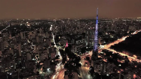 Flygfoto Över Staden Natten São Paulo Brasilien Stort Landskap — Stockfoto