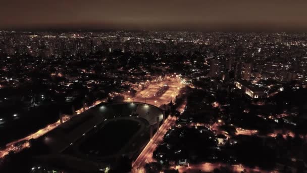 Vista Aérea Estádio Pacaembu Praça Charles Miller Noite São Paulo — Vídeo de Stock