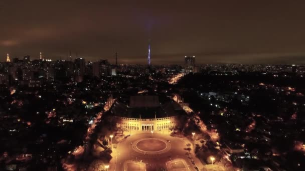 Vista Aérea Estádio Pacaembu Praça Charles Miller Noite São Paulo — Vídeo de Stock