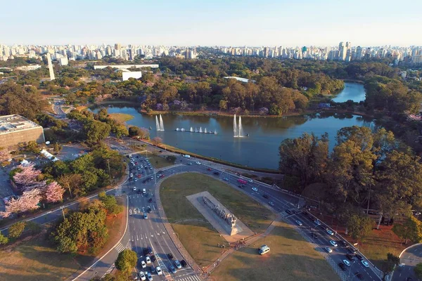 在美丽的日子里 圣保罗市的Ibirapuera公园的空中景观 美丽的风景 — 图库照片