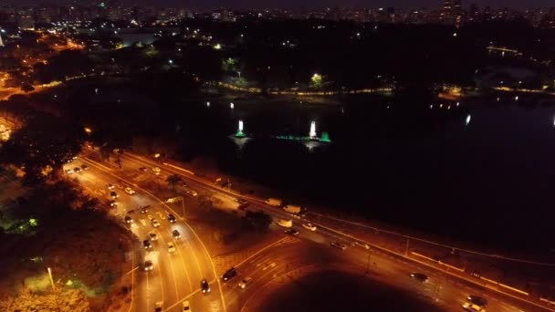 Flygfoto Över Ibirapuera Park Natten Sao Paulo Brasilien Stort Landskap — Stockvideo